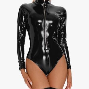 Black Zippered Bodysuit FEOYA